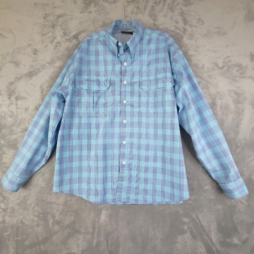 Marino Bay Mens Shirt Button Down Long Sleeve‎ Plaid Pockets Cuff Tab Blue XL